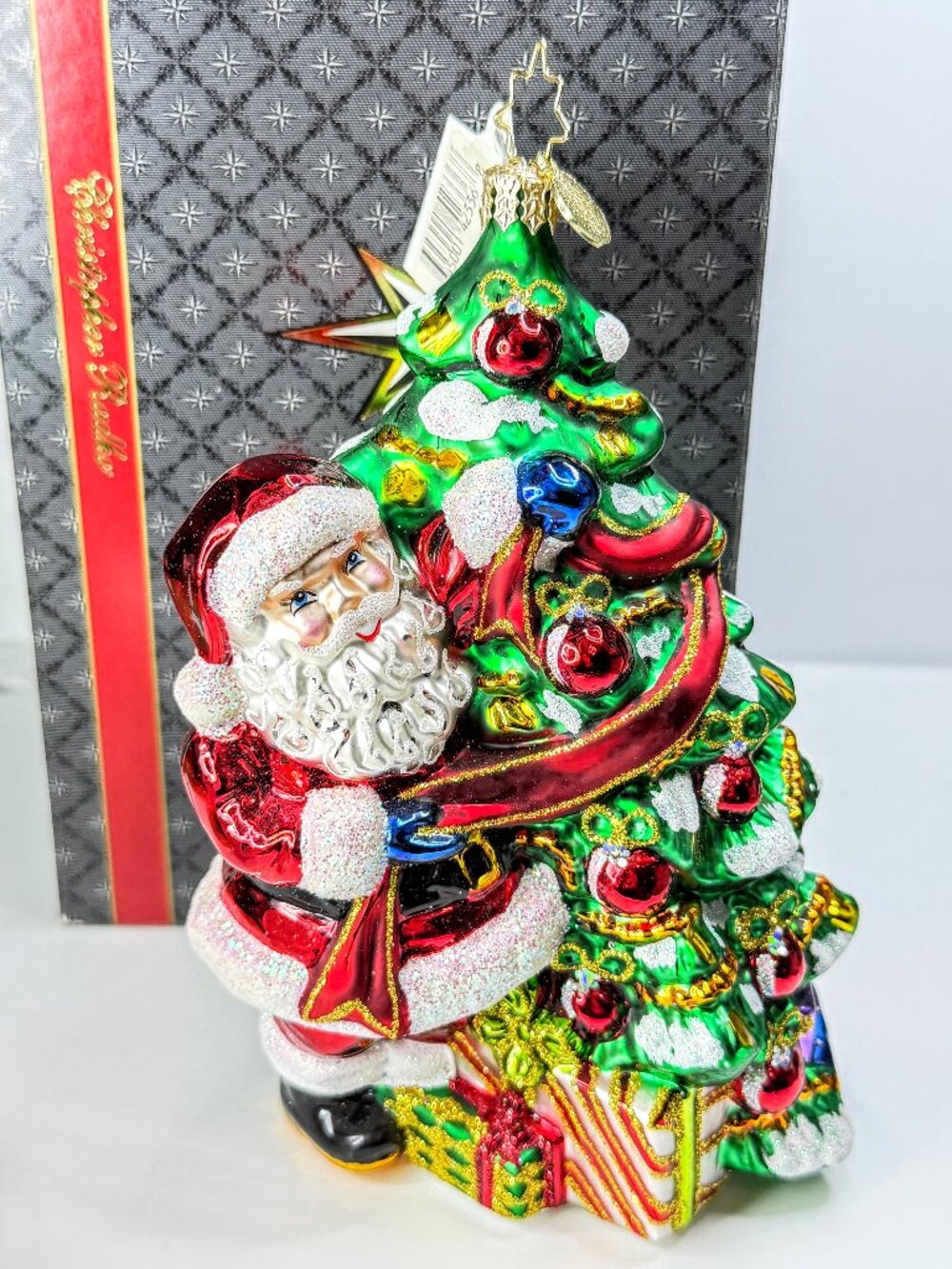 Vintage Christopher Radko 7.0" Santa Glass Ornament Large 7" Mint in box XN118